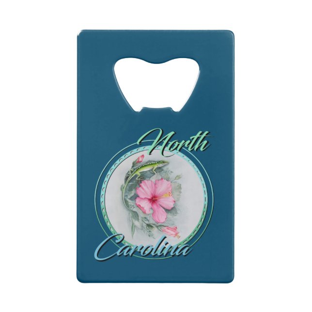 NC Anole & Hibiscus Credit Card Bottle Opener (Front)