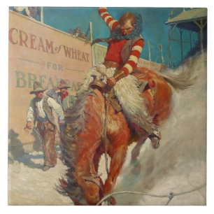 NC Wyeth Historical Painting "The Rodeo" Ceramic Tile