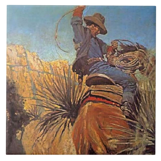 NC Wyeth Painting "Horse Jumping From Snake" Ceramic Tile (Front)