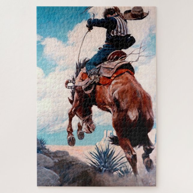 NC Wyeth Western Painting “Bucking” Jigsaw Puzzle (Vertical)