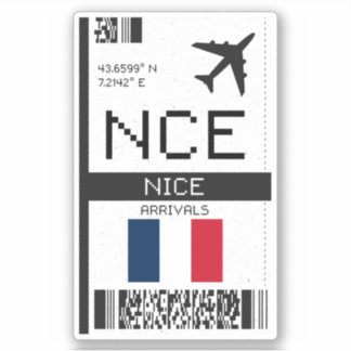 NCE Nice, France Boarding Pass - Airport Travel Sticker