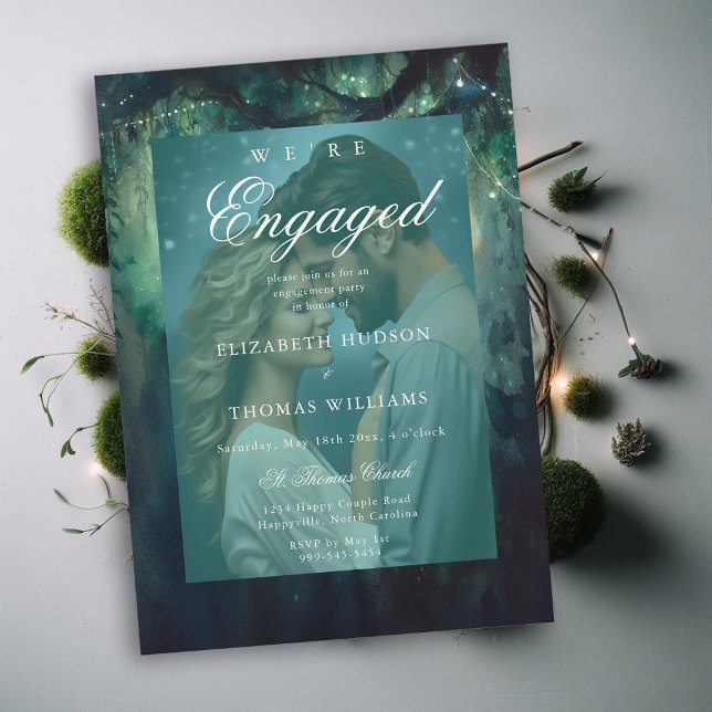 nchanted Forest Emerald Photo Engagement Party Invitation (enchanted forest were engaged engagement photo party invitation emerald classic elegant modern chic)