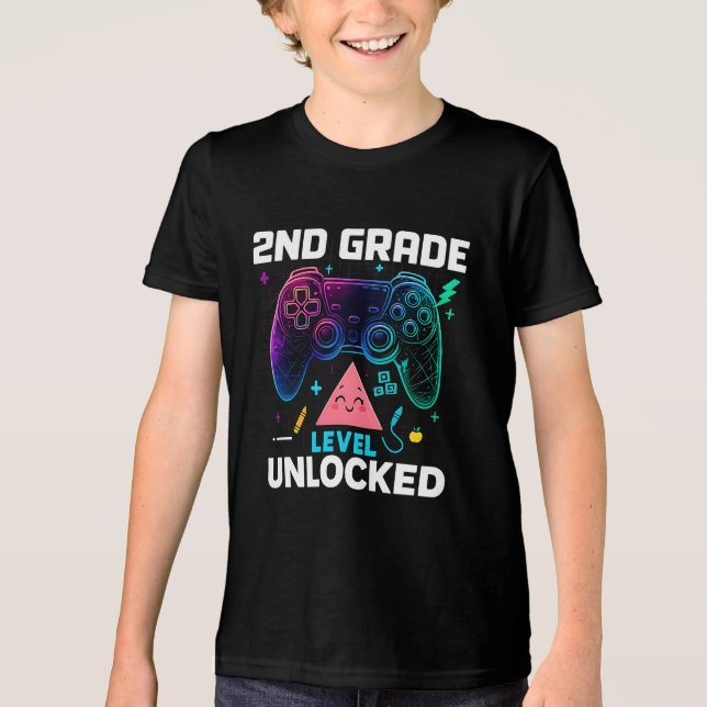 nd Grade Level Unlocked Cool Video Game Gamer Tri-Blend Shirt (Front)