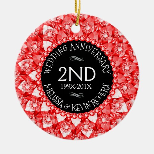 nd Wedding Anniversary Red Diamonds And Black Ceramic Ornament