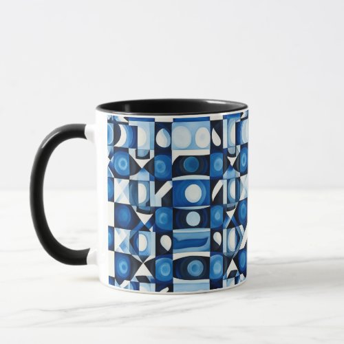 Ndebele_Inspired Blue  White Checkerboard Pattern Mug