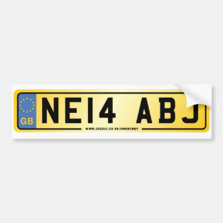 NE14 ABJ  Number Plate Bumper Sticker