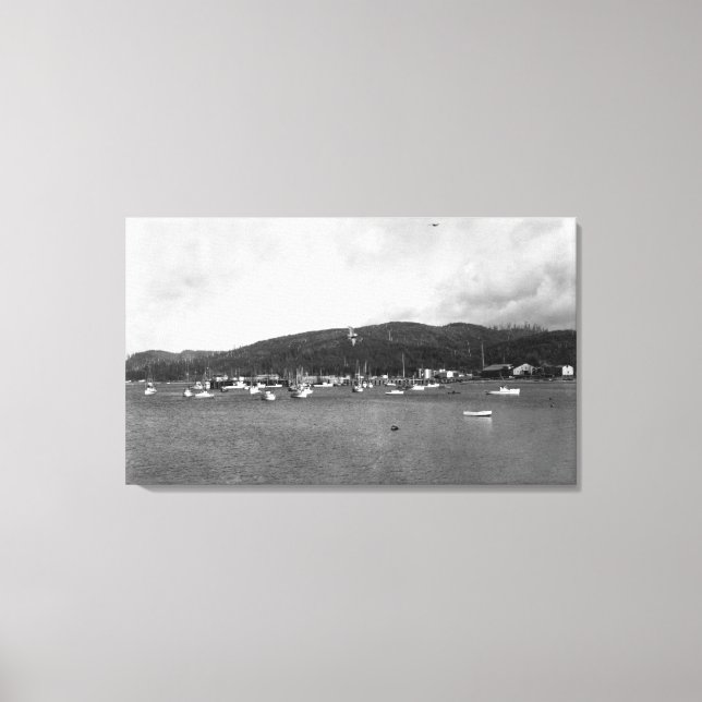 Neah Bay, WA View with Fishing Boats Photograph Canvas Print (Front)
