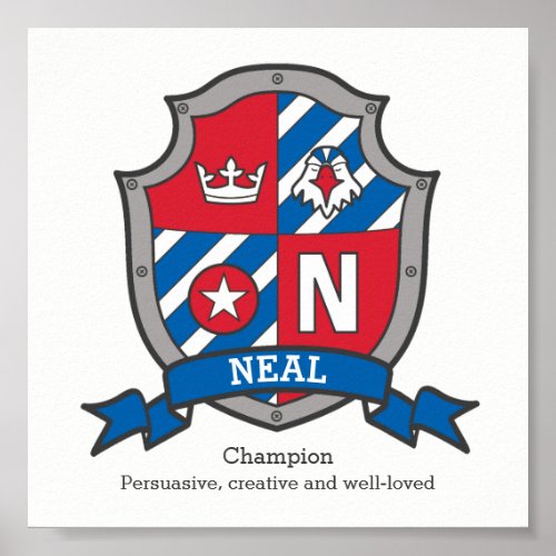 Neal boys name meaning heraldry shield poster