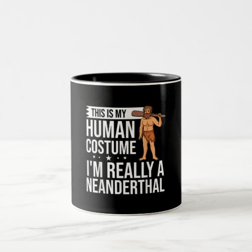 Neanderthal Caveman Woman Skull Gift Two_Tone Coffee Mug