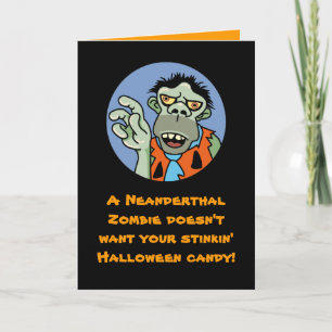 Neanderthal Zombie Halloween Card