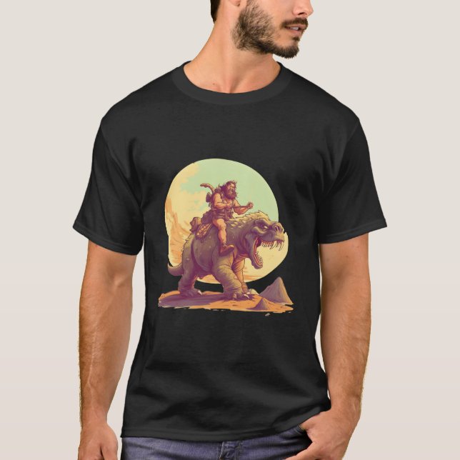 Neanderthaler Rides Monster T-Shirt (Front)