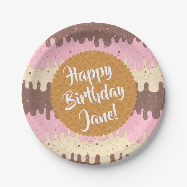 Neapolitan Ice Cream Birthday Paper Plates (Front)