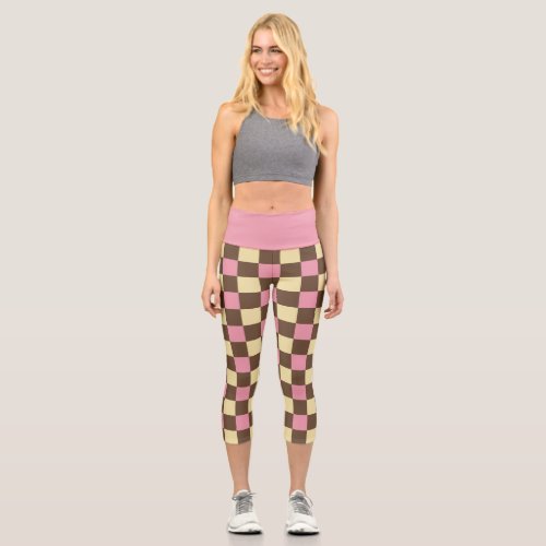 Neapolitan Ice Cream Colors Checkered Pattern Capri Leggings