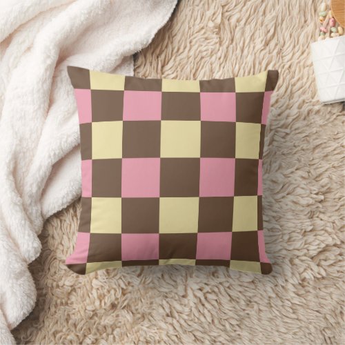 Neapolitan Ice Cream Colors Checkered Pattern Throw Pillow