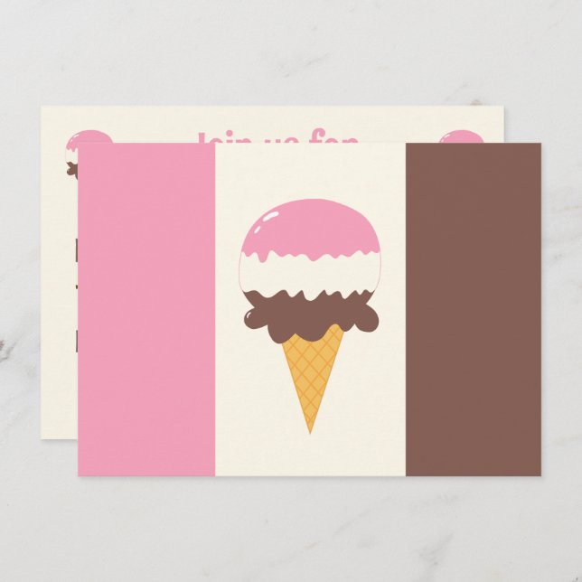 Neapolitan Ice Cream Cone Invitation (Front/Back)