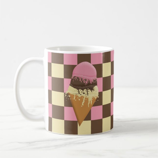 Neapolitan Ice Cream Cone Mug Checkerboard Pattern (Left)