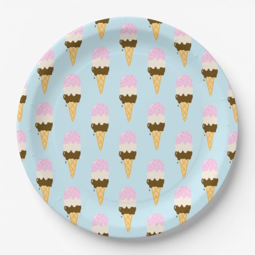 Neapolitan Ice Cream Cone Pattern Paper Plates