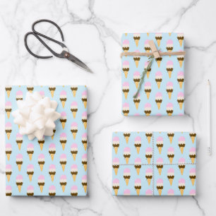 Neapolitan Ice Cream Cone Pattern Wrapping Paper Sheets