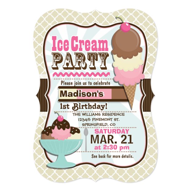 Neapolitan Ice Cream Kid's Birthday Party Invitation