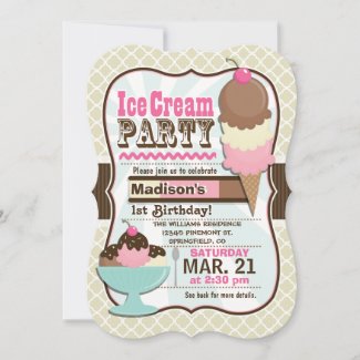 Neapolitan Ice Cream Kid's Birthday Party Invitation