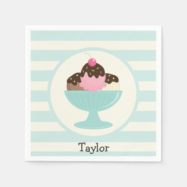 Neapolitan Ice Cream Sundae; Cherry & Sprinkles Napkins (Front)