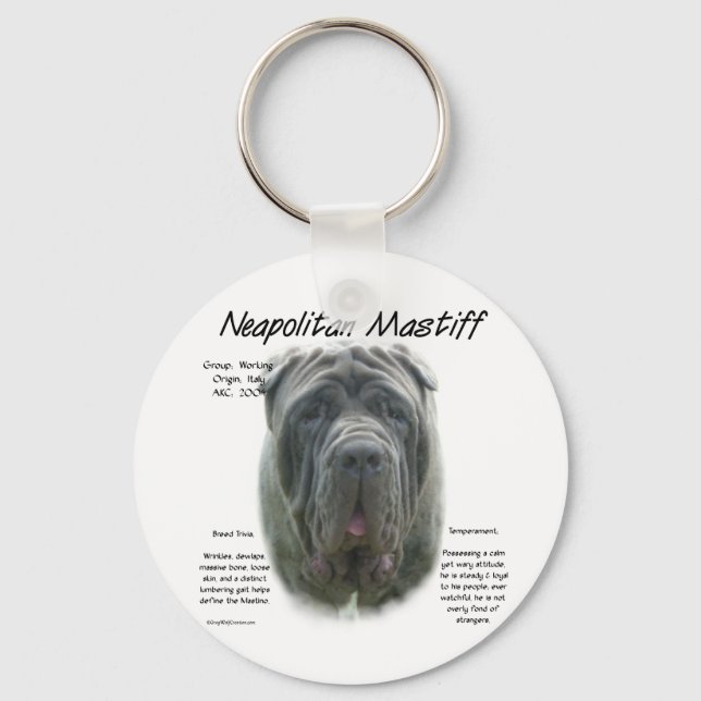 Neapolitan Mastiff (grey) History Design Keychain (Front)