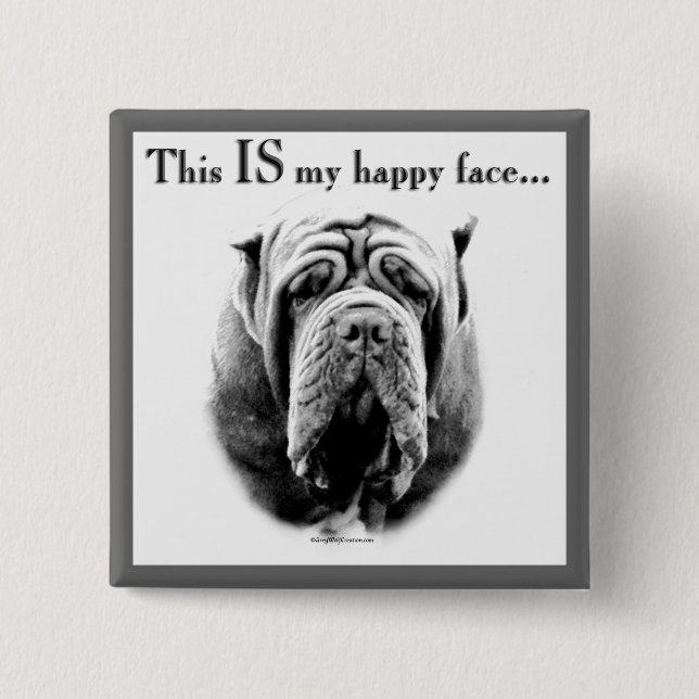 Neapolitan Mastiff Happy Face Pinback Button (Front)