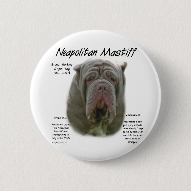 Neapolitan Mastiff (tawny) History Design Button (Front)