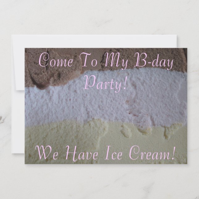 Neapolitan "We Have Ice Cream" B-Day Party Invite (Front)