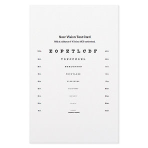 Near Vision Test Card Visual Acuity Exam