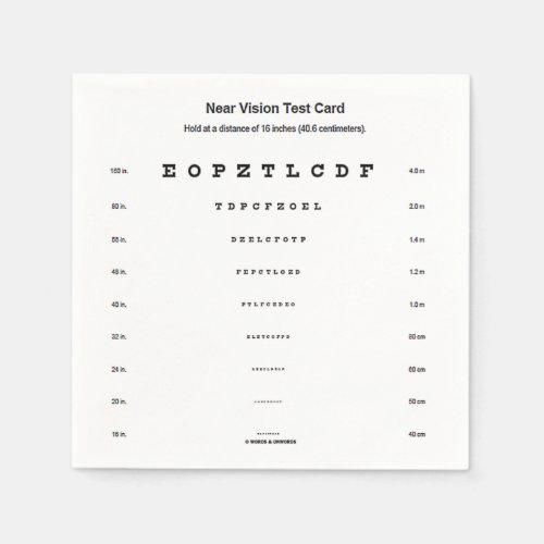 Near Vision Test Card Visual Acuity Exam Paper Napkins