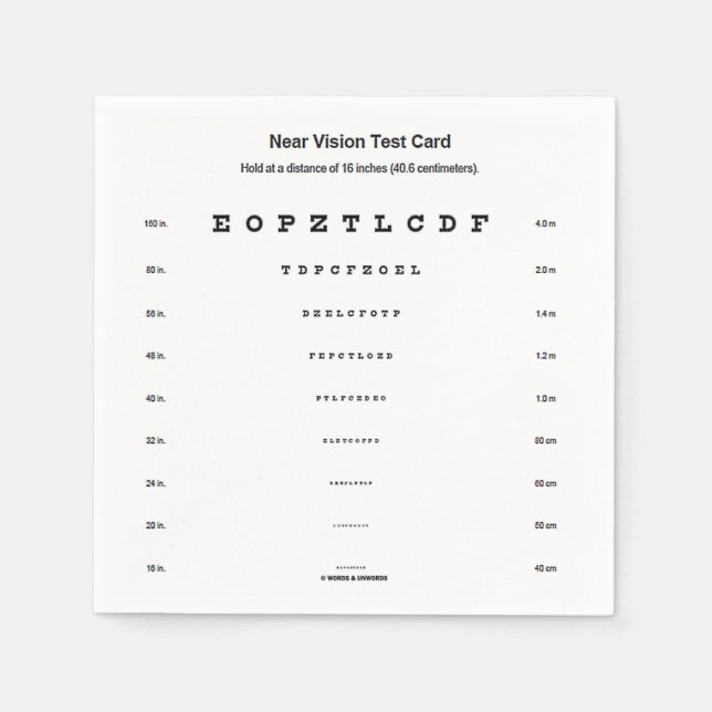 Near Vision Test Card Visual Acuity Exam Paper Napkins (Front)