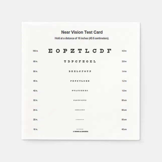 Near Vision Test Card Visual Acuity Exam Paper Napkins | Zazzle