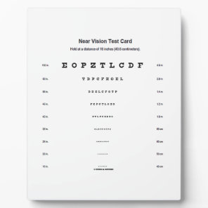 Near Vision Test Card Visual Acuity Exam Plaque