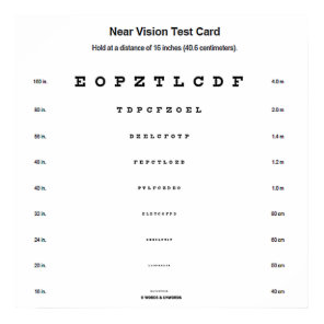 Near Vision Test Card Visual Acuity Exam Poster