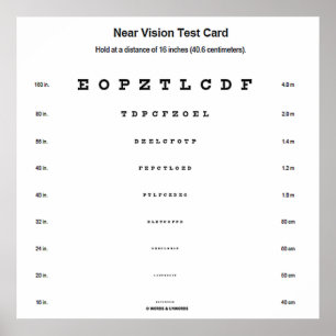 Near Vision Test Card Visual Acuity Exam Poster