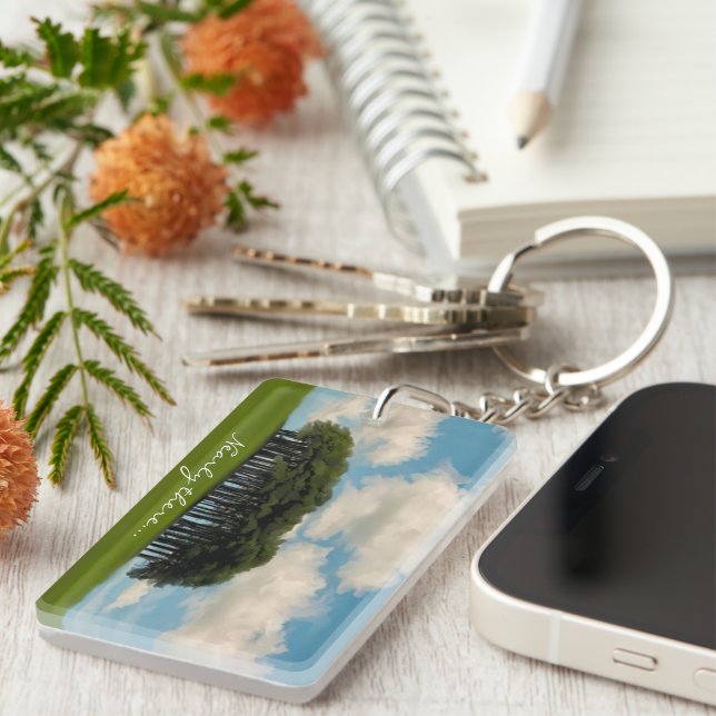 Nearly there trees Cornish drive landmark  Keychain (Front Right)