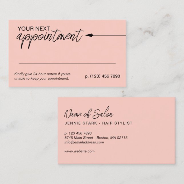 Neat Arrow Black Blush Minimal Next Appointment Card (Front/Back)