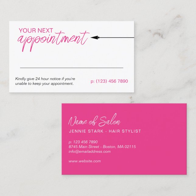 Neat Arrow Hot Pink Minimal Next Appointment (Front/Back)