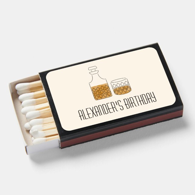 Neat Celebration Whiskey Wishes Birthday Favor Matchboxes (Front Open)