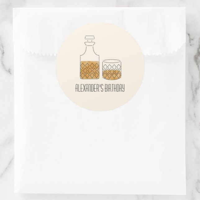 Neat Celebration Whiskey Wishes Birthday Party Classic Round Sticker (Bag)