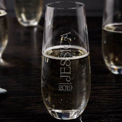 Neat Engraved Jubilation Stemless Champagne Flute