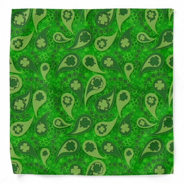 Neat Green Irish Shamrock Paisley Pattern Bandana (Front)