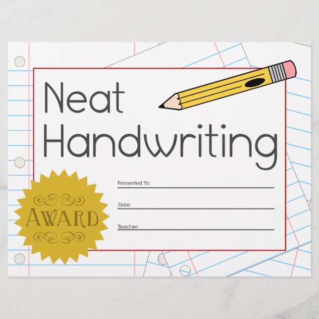 Neat Handwriting Award Certificate (Front)