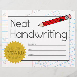 Neat Handwriting Award Certificate - Red Pencil