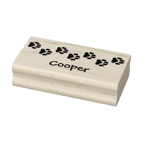 Neat Trail of Dog Paw Prints With Name Rubber Stamp