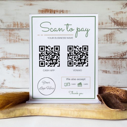 Neatral sage green 2 QR codes business scan to pay Poster
