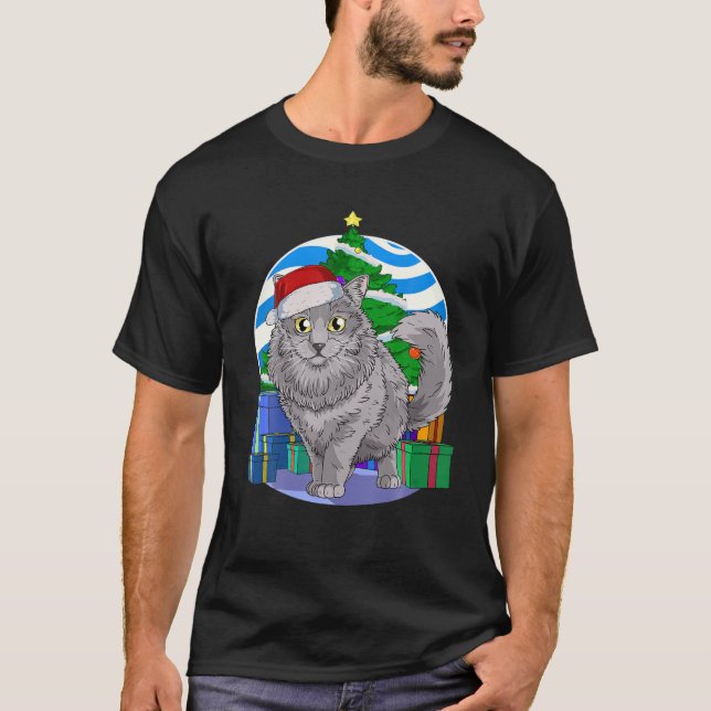 Nebelung Cat Cute Santa Christmas Tree Decor T-Shirt (Front)