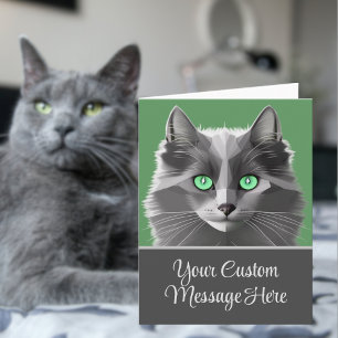 Nebelung Grey Cat Face - Any Message Cover Text Note Card