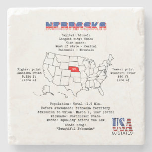 Nebraska American state on a map and useful info Stone Coaster